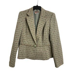 Anthropology Tape Measure Green Brown Tapestry Blazer Size 14 Cropped